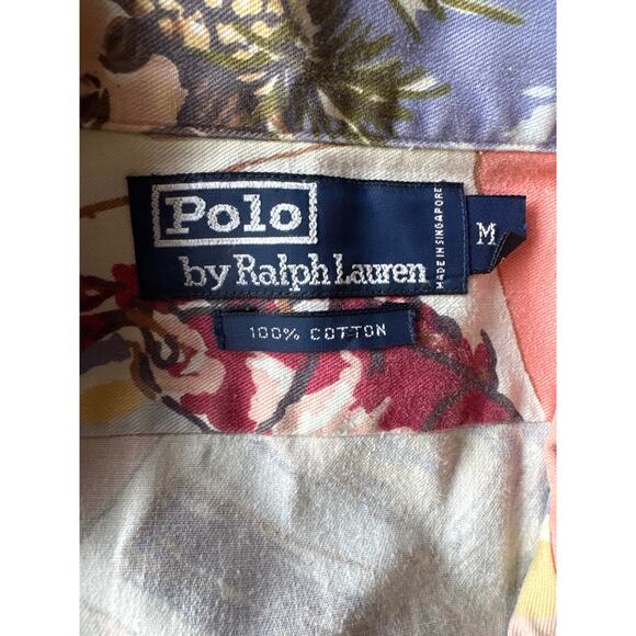 Vintage Polo Ralph Lauren M Salmon Coastal Hawaiian Cotton Button Down Shirt - Picture 2 of 7
